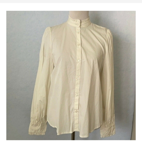 A New Day High Neck Ruffle Button Up Long Sleeve Top, Cream, Size Large - Picture 2 of 10